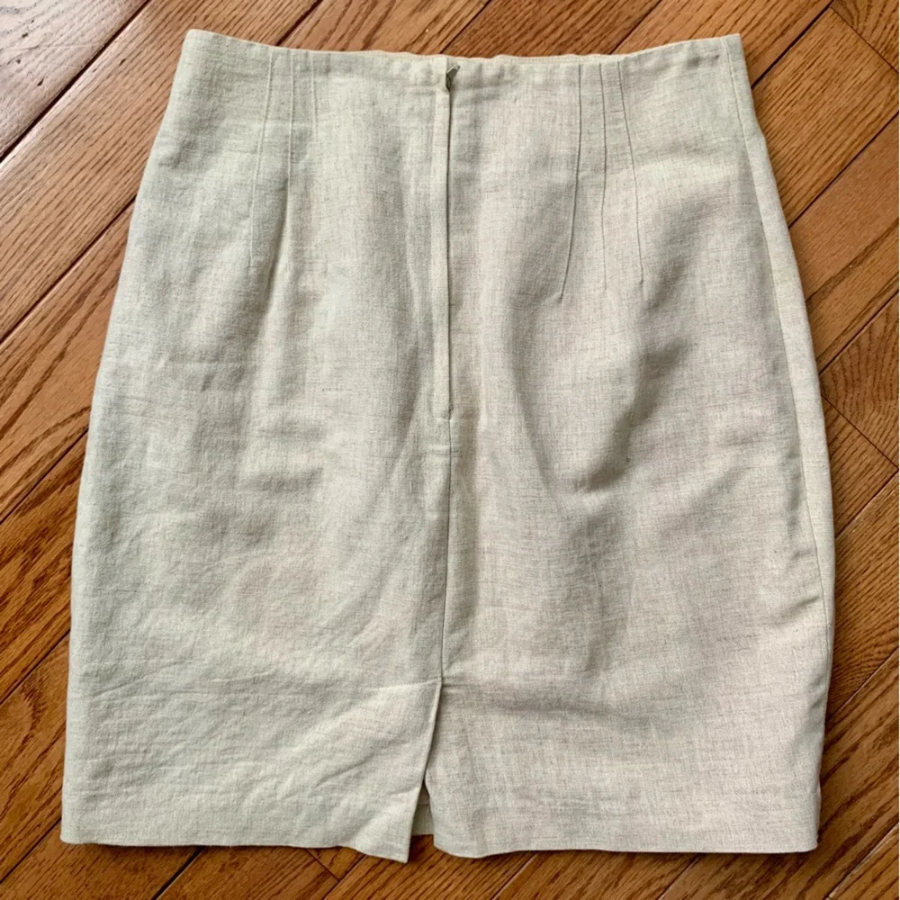 Linen & Cotton Paul Harris Short Pencil Skirt Sz 10 Tan Beige Cream Lined - Picture 6 of 10